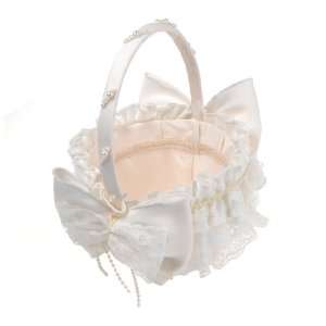  Artwedding Satin Flower Basket with Lace Bowknot and Pearl 