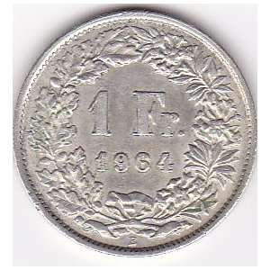  1964 Switzerland 1 Franc Coin   Silver Content 83,5% 