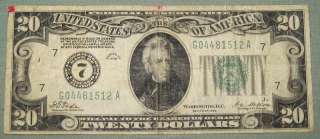 1928 20$ DOLLAR FEDERAL RESERVE NOTE CHICAGO VG 3671A  