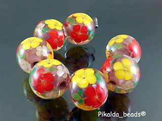   handmade lampwork 7 glass beads flower blossom gardenAFTER SUMMERSRA