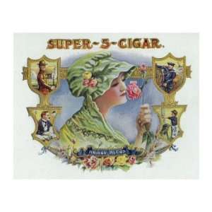  Super 5 Cigar Brand Cigar Box Label Premium Poster Print 