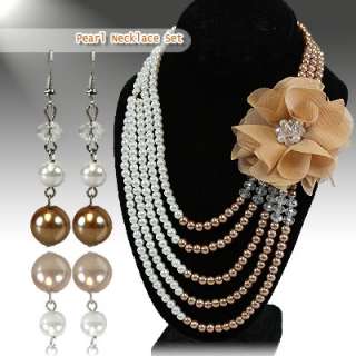Gorgeous Chunky Tan and White Pearl Necklace Set  