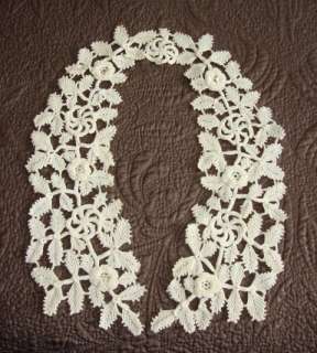   Off White Irish Crochet Handmade Lace Collar 3D Roses Leaves + Vines
