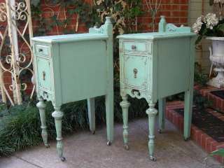 STUNNING SHABBY ANTIQUE NIGHTSTANDS!~PAINTED DISTRESSED CHIC AQUA 