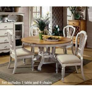  7pc Round Dining Table and Chairs Set in Antique White 