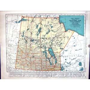   Antique Map 1936 Rand Mcnally Manitoba Saskatchewan Canada Alberta