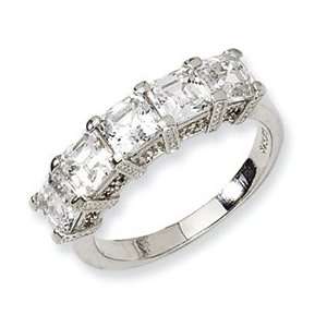  Sterling Silver Asscher cut CZ 5 stone Ring Jewelry