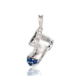  14K W Gold Diamond Sapphire 3D Baby Shoe Bracelet Charm Jewelry