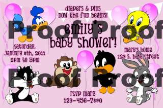 Baby Looney Tunes Invitations   Free Thank You image  