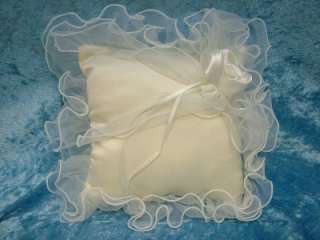 New Ivory Satin Organza Ribbon Rosebud Bridal Ring Bearer Pillow 