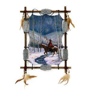 Large 22 x 16 Framed Indian Brave on Horse Dream Catcher Wall Decor 