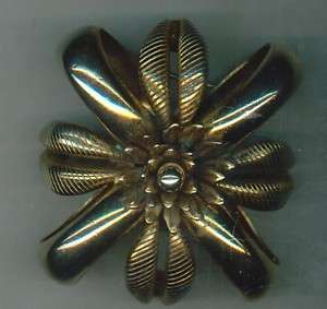 Vintage Signed Corocraft Goldtone Flower Brooch Pin  