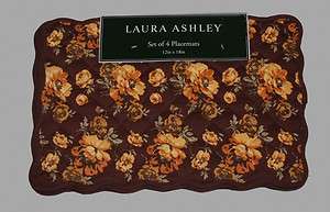   ASHLEY Floral Reversible Quilt Placemats Burgundy Brown Tones NIP