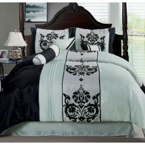   11 Piece King Florina Aqua and Black Bed in a Bag Set