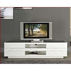   Media Console with Tempered Black Glass Top BM803 WHT