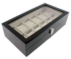   Espresso Watch Box   Glass Top Display Case   Stores 12 Watches  