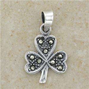 Irish Shamrock Sterling Silver Pendant with Marcasite   Luck of the 