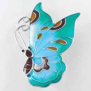  Silver Turquoise Enamel Butterfly Pin Jewelry