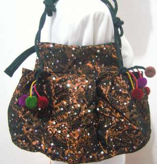 Thai Handmade Silk Hippie Hobo Floral Velvet Bag Purse Shoulder 