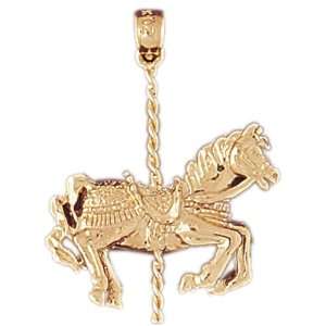  14kt Yellow Gold Carousel Horse Pendant: Jewelry