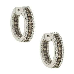    Three Row Champagne/ White Diamond Hoop Earrings1.00ct Jewelry