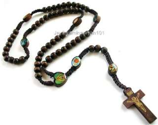   Rosary Beads Prayer Rosaries Wooden Cross W/ Holy Images Gift Boxed