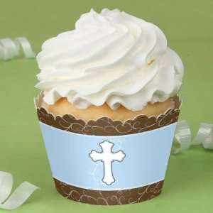  Little Miracle Boy Blue & Brown Cross   Baptism Cupcake 
