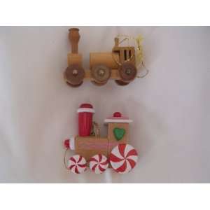  Train Engine Wooden Christmas Ornament Set of 2 