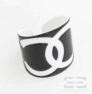 Chanel Black & White Logo Enamel Cuff Bracelet 04V  