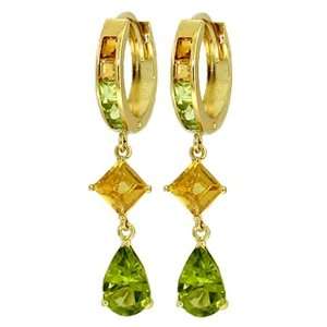  14k Solid Gold Peridot & Citrine Dangle Earrings: Jewelry