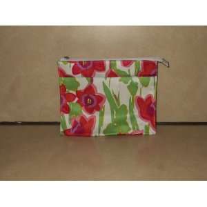  Clinique Red Pink Green Floral Makeup Bag 