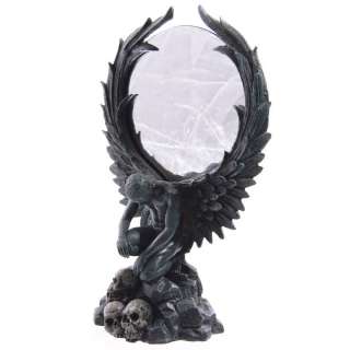 Gothic Male Dark Angel w Skulls Mirror Ornament Figure Statue Figurine 
