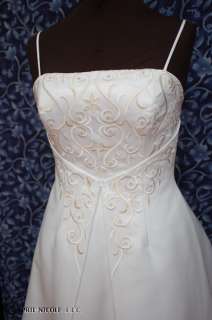White Satin Richly Embroidered Wedding Dress 14 NWOT  