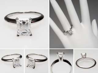 VVS2 Emerald Cut Diamond Solitaire Engagement Ring Solid Platinum 