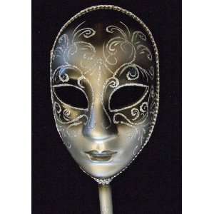  Halloween Mask Full Face Mardi Gras Round Black & Silver 