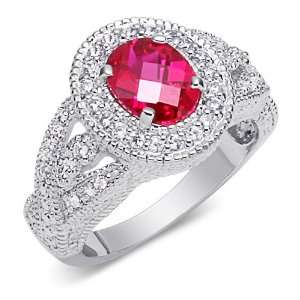 Oval Shape Checker Board Created Ruby & White CZ Size 9 Gemstone Ring 