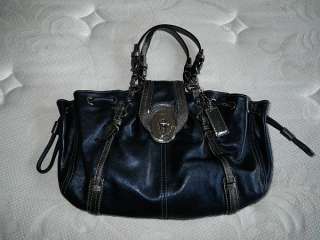   Ed Legacy Metallic Drawstring Leather Purse Bag Navy Blue 13181 RARE