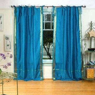 Turquoise Tie Top Sari Sheer Curtain (43 in. x 84 in.)