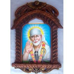  Lord Sai Baba with shivling poster in wood craft Jharokha 