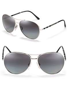 Burberry Rimmed Aviator Sunglasses with Check Temple
