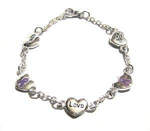 Epilepsy Awareness Silver Hope Faith Love Bracelet with Purple 