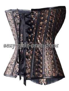 Goth Bronze Skull CORSET Faux Leather BustierCOOL L A136_brown