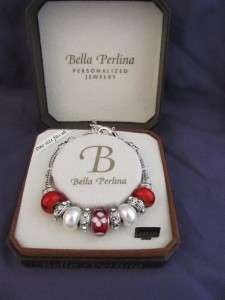   RED Glass Beads Rhinestone Charm Bracelet NEW Silvertone European