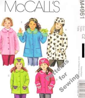 Pattern Sewing McCalls Girl Fleece Jackets Coats Hats NEW Size 3 6 NEW 