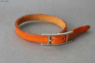 Authentic HERMES Silvertone HAPI Brown Leather Bracelet  