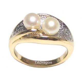 Double 5mm AAA Akoya White Pearl 18K YGP Ring  
