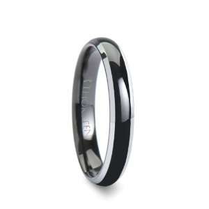Domed Black Tungsten Ring with Polished Beveled Edges   FREE Engraving 