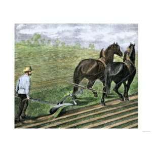  Farmer Plowing Sod with a Team of Horses, c.1800 Giclee 
