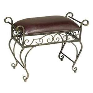  Iron Scroll Faux Leather Upholstered Bench