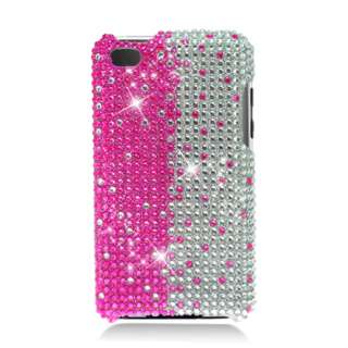HOT PINK SILVER GRADIENT BLING RHINESTONES COVER CASE   IPOD TOUCH 4TH 